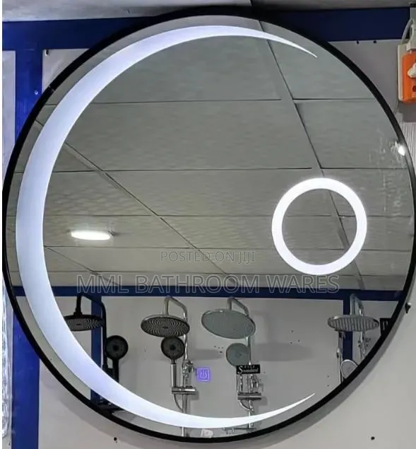 Black Frame Round Led Mirror