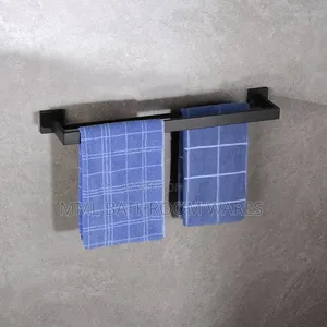 60cm Matte Black Double Towel Holder