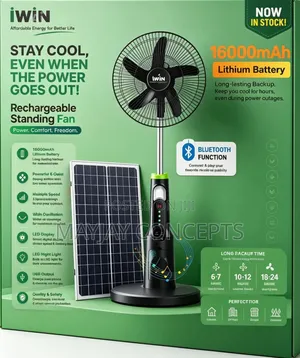 Iwin 16-Inch Solar Rechargeable Fan 16000mah Lithium Mp3 Fm Radio