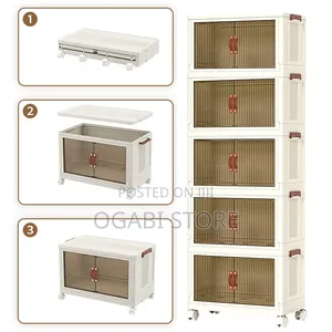 4 Layer Foldable Stackable Storage Cabinet With Wheels