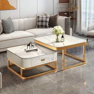 Morden Gold Colour 2 in 1 Extendable Marble Centre Table