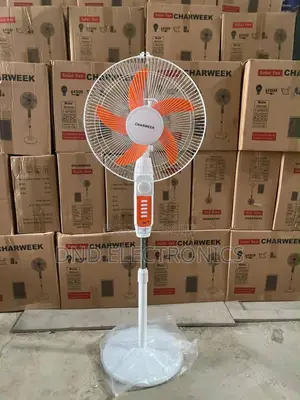 Charweek 18" Solar Rechargeable Standing Fan With Orange Blades
