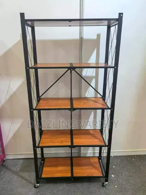 5-layer Foldable Kitchen Storage Rack With Wooden Overlay
