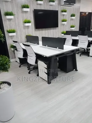 Modern 4-Person Face-to-Face Collaborative Workstation Desk + 4 Chairs