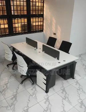 Modern 4-Person Face-to-Face Collaborative Workstation Desk + 4 Chairs