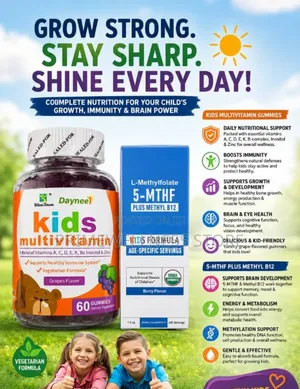 Daynee Kids Multivitamins and L Methyl Folate 5 MTHF Plus Methyl B12