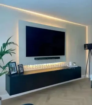 White and Black Tv Console With Shelf
