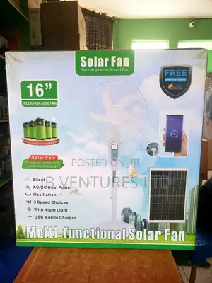 16 Inch Solar Rechargeable Stand Fan With Led Light