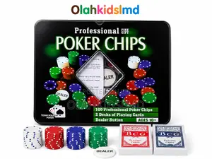 Professional Poker Chips Set – 100 Chips, 2 Card Decks Dealer Butto
