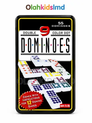 Double 9 Color Dot Dominoes – 55-Piece Set in Tin Case (6+)