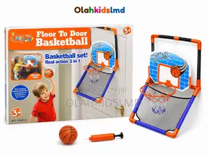Floor To Door Basketball Set – 2-in-1 Hanging Hoop With Ball Pump