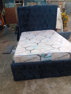 Luxury Dark Grey Upholstery Paded Frame With Mattress