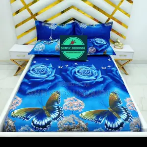Butterfly Design 7 by 7 Bedsheet + 4 Pillow Cases