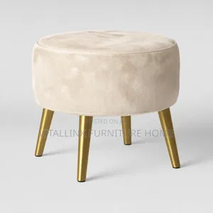 Luxury Cream Velvet Round Stool