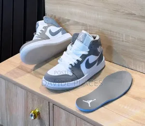 Original Air-Jordan I 'Mid' Stealth/Cement Gray Unisex Sneakers