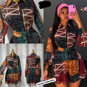 Stylish Ankara Patchwork Shirt Dress With Belt