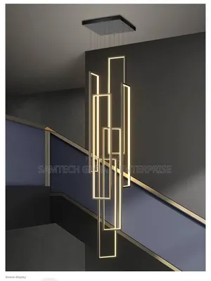 Modern Geometric Staircase Chandelier – Luxury Rectangle Pendant Light