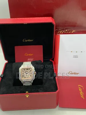 Original Fully Iced Cartier Santos De Cartier Blue Sapphire Wristwatch