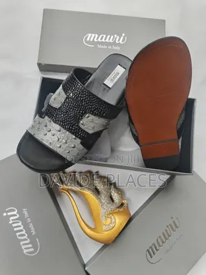 Original Mauri Ostrich+Stingray Excotic Leather Slide Gray and Black