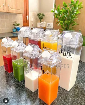 ￼ ￼ 1l Acrylic Juice Milk Carton Bottle Transparent Reusable Water