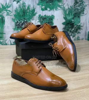 Men's Tan Patent Lace-Up Derby Dress Shoes Size 40-45