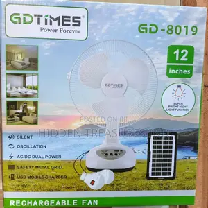 Solar Rechargeable Fan With Two Bulbs