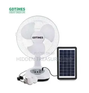 Solar Rechargeable Fan With Two Bulbs