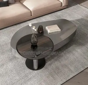 Modern Oval Center Table With Tempered Glass Top