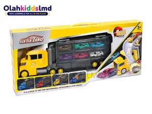 Six-Six-Zero 2-in-1 Truck Carrier Playset With 6 Race Cars Track