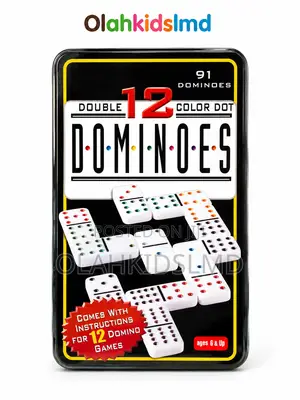 Double 12 Color Dot Dominoes Set – 91 Piece Tin Box With 12 Game In