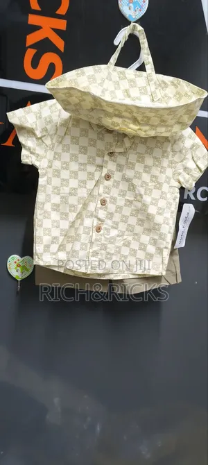 3-Piece Checkered Button-Down, Shorts Sun Hat Set