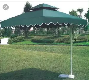 Large Green Outdoor Canopy Umbrella With Scalloped Edges