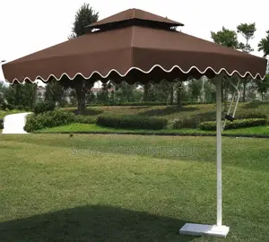 Large Green Outdoor Canopy Umbrella With Scalloped Edges