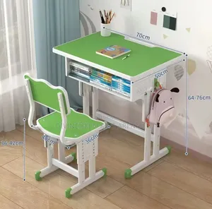 Adjustable Kids Study Desk and Chair Set With Bookshelf Bag Hook