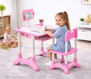 Adjustable Kids Study Desk and Chair Set With Book Stand Drawer