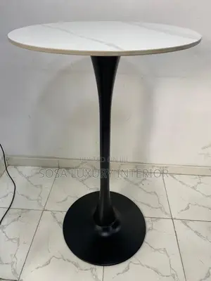 Modern Round Marble High Table With Black Base