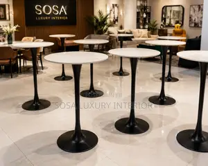 Modern Round Marble High Table With Black Base