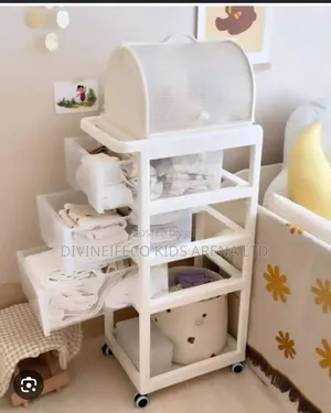 Multi-Layer Baby Storage Trolley With Drawers Dustproof Cover