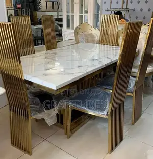 Gold Dinner Table Set 6 Chairs