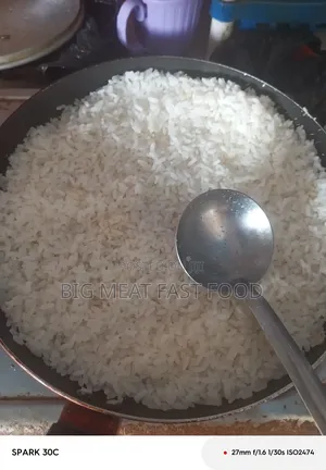 Rice and Meat With Fried Plantain