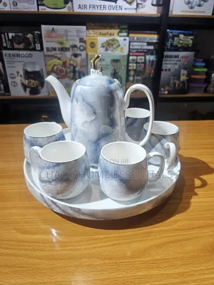 8-Piece Ceramic Porcelain Teapot and Cups Set With Revolving Tray