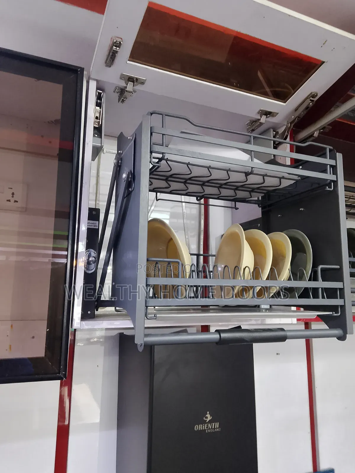 High Quality 2-Tier Pull-Down Kitchen Cabinet Dish Rack