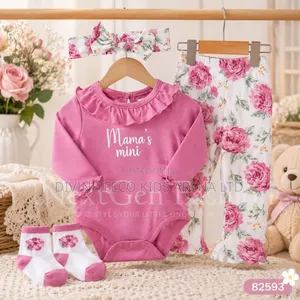 4-Piece Baby Girl Set – Long Sleeve Bodysuit Bell Bottom Pants