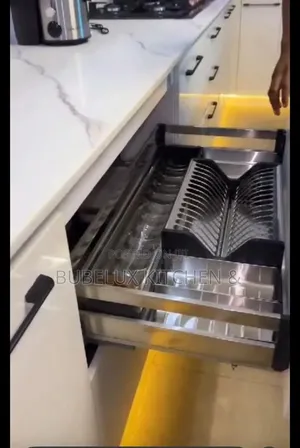 Pull-Out Plate Rack Drawer |Stainless Steel Cutlery Dish Organizer