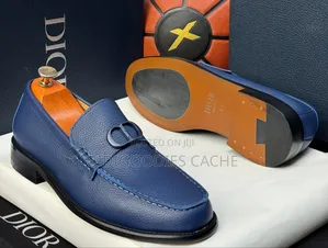 Men's Navy Blue Pebbled Leather Loafers Size 40-46