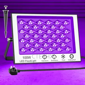 100w Led Uv Light, Waterproof Black Floodlight With 1.5m Plug