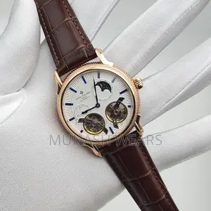 Patek Philippe Original Leather Strap Wristwatch Available in Black