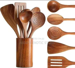 6-Piece Natural Wooden Kitchen Utensil Set With Storage Holder