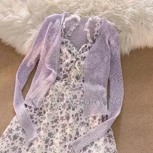 Lilac Jacket With Floral Gown Set for Women