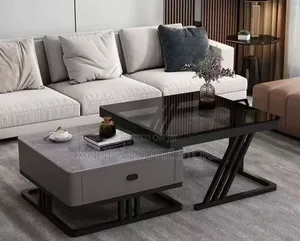 Modern 2-in-1 Marble Glass Nesting Coffee Table With Storage Drawer